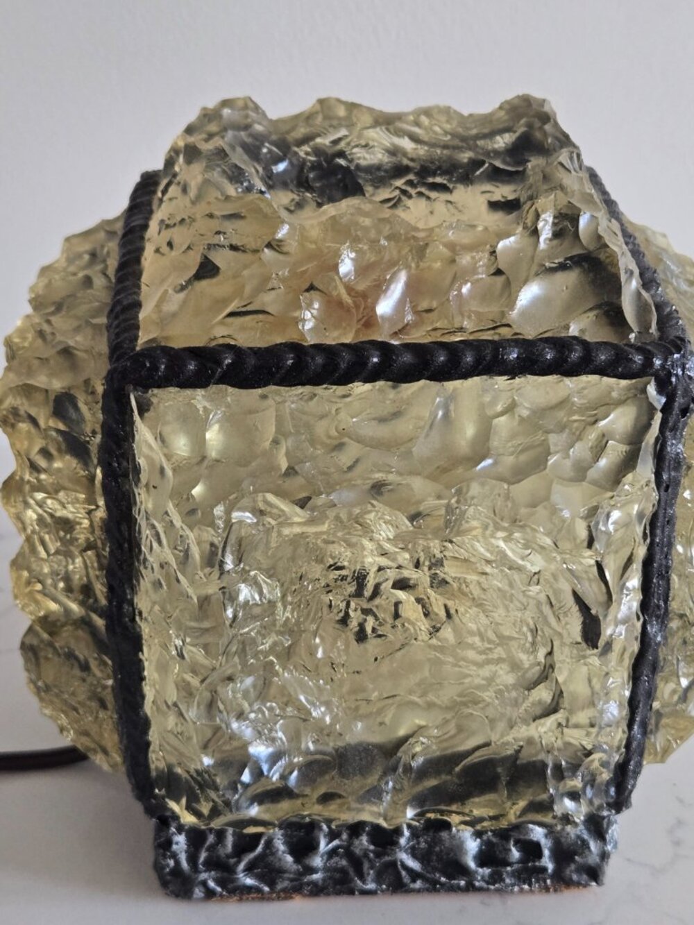 Mid Century Clear Ice Glass Sculptural Table Lamp